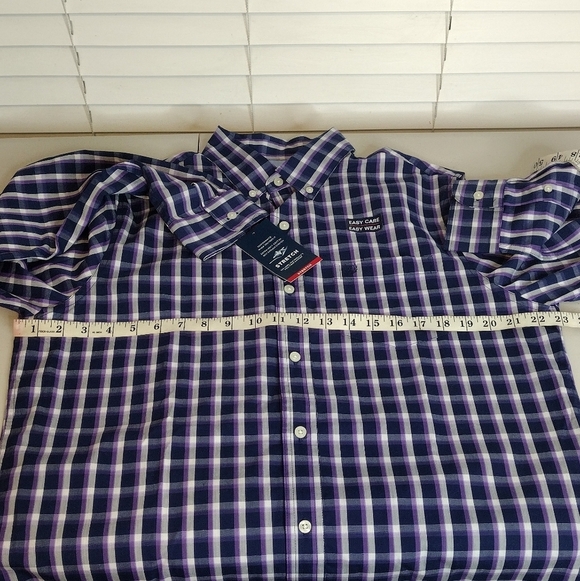 NWT Chaps Men's Medieval Blue Multi Windowpane Stretch Button Down Shirt Size M - Picture 14 of 15